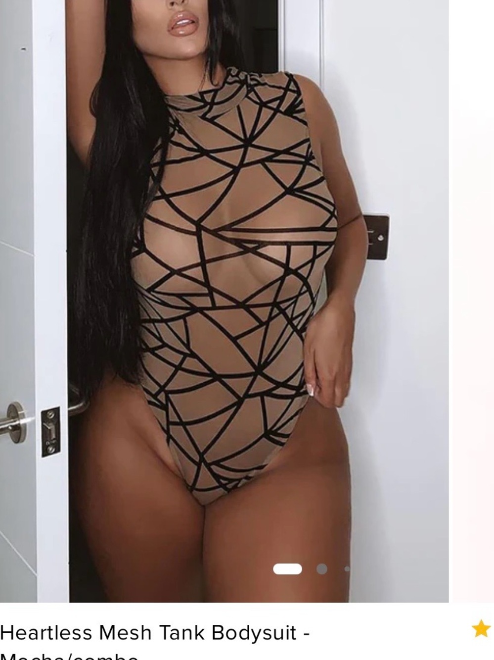 Fashion Nova Heartless Mesh Tank Bodysuit - Mocha with Black